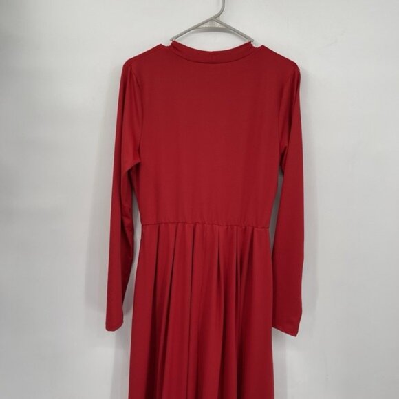 Halara Womens Stand Collar‎ Long Sleeve Flare Maxi Dress Size L Red Casual NWOT - Picture 8 of 10
